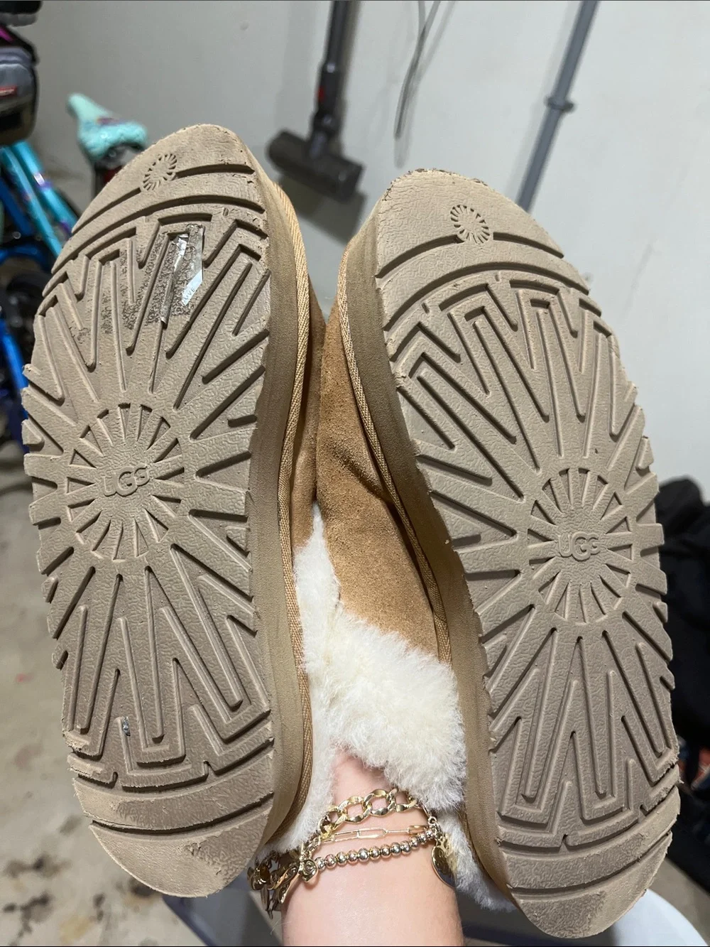 UGG Chestnut Suede Slip-On Slippers with Cream Shearling